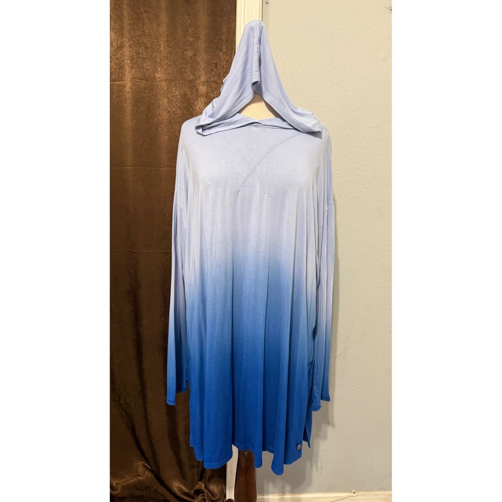 LIVI Womens Plus 22/24 Hoodie‎ Blue Ombre Dip Dye Long Sleeve Hooded Tunic Top